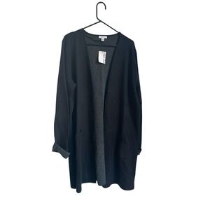 Nwt Nine West Black & Grey Open Front Long Cardigan  With Pockets Sz XXL